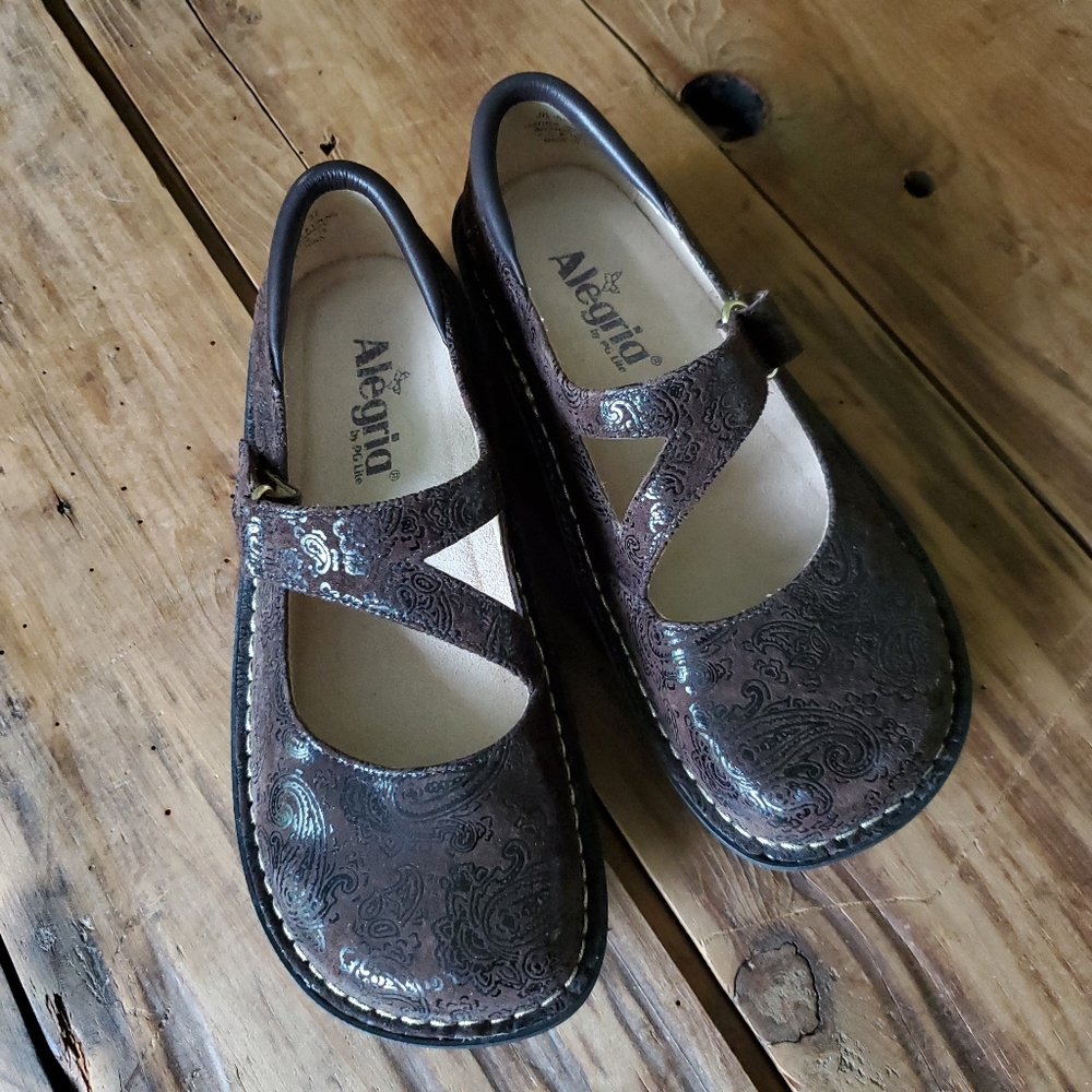 Alegria JIL- 562 Brown Paisley Leather Mary Jane Comfort Shoes Size 37